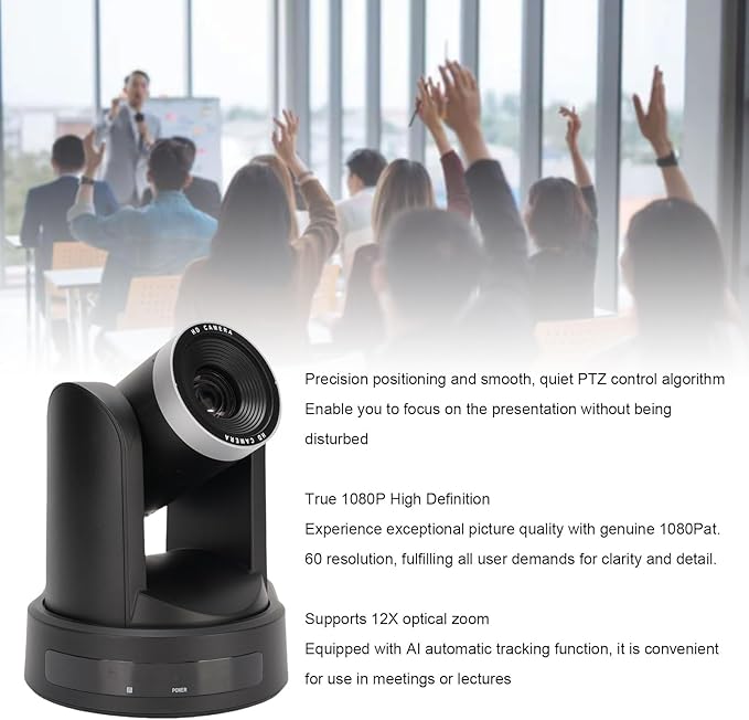 Bewinner 1080P Conference Room Camera System AI Auto Tracking PTZ Camera 12X Optical Zoom SDI IP USB3.0 HDMI Conference Webcam with Remote Control for Online Meetings (US Plug)
