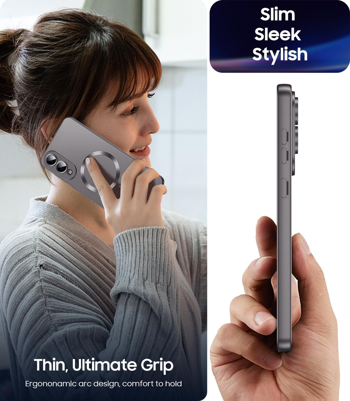 Magnetic for Samsung Galaxy S25 Edge Case [Compatible with MagSafe][Built-in Camera Lens Protector] Slim Soft Silicone Bumper Shockproof Metallic Luster Phone Case (Gray)