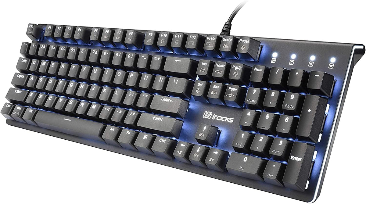 i-rocks K75M Illuminated Mechanical Keyboard, 104 Keys, PBT Keycaps, Backlit LED Light and Shortcut Keys - Programmable Light & Macro Recorder (Cherry MX Red Switch, Black)