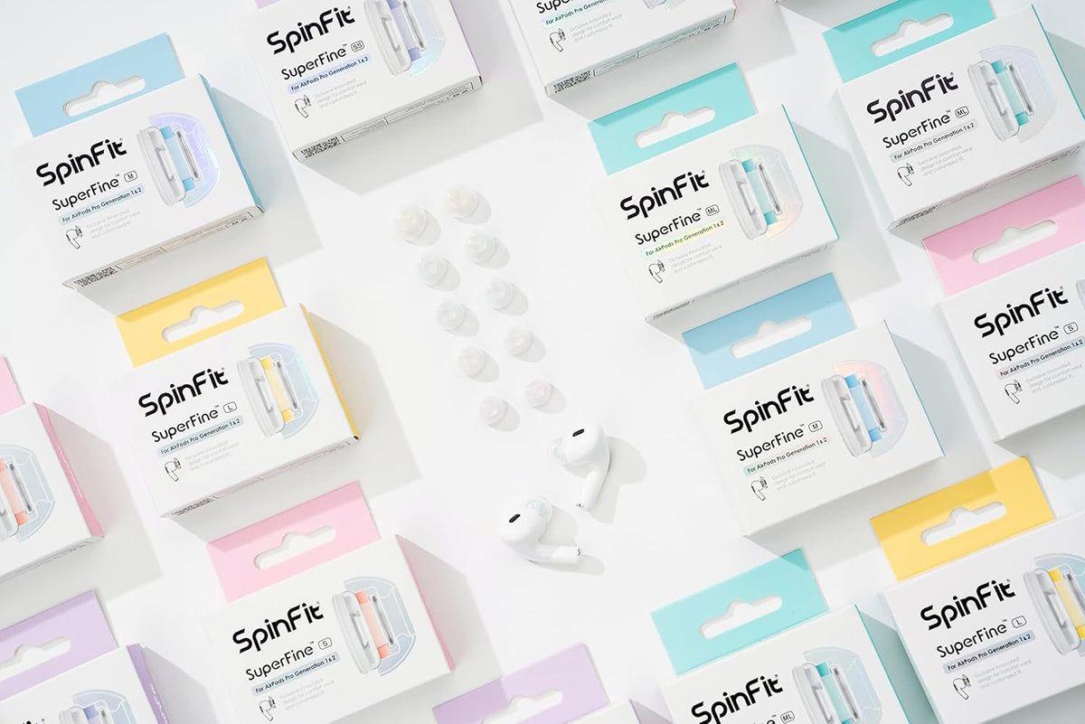 SpinFit Superfine for AirPods Pro Gen 1 & 2 - S - Medical Grade Silicone Patented Replacement Ear Tips and Adapters for Supreme Comfort (one Pair)(Ear Tips Installed)