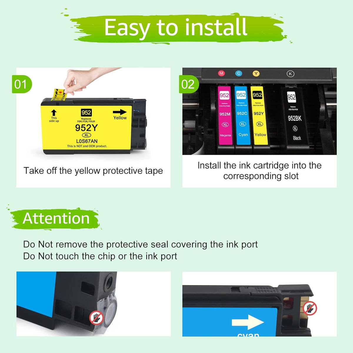 Upgraded 952xl Ink Cartridges Combo Pack Replacement for HP 952 XL High Yield Compatible with OfficeJet Pro 8710 8720 8740 7740 8210 Printer (1 Black 1 Cyan 1 Magenta 1 Yellow)