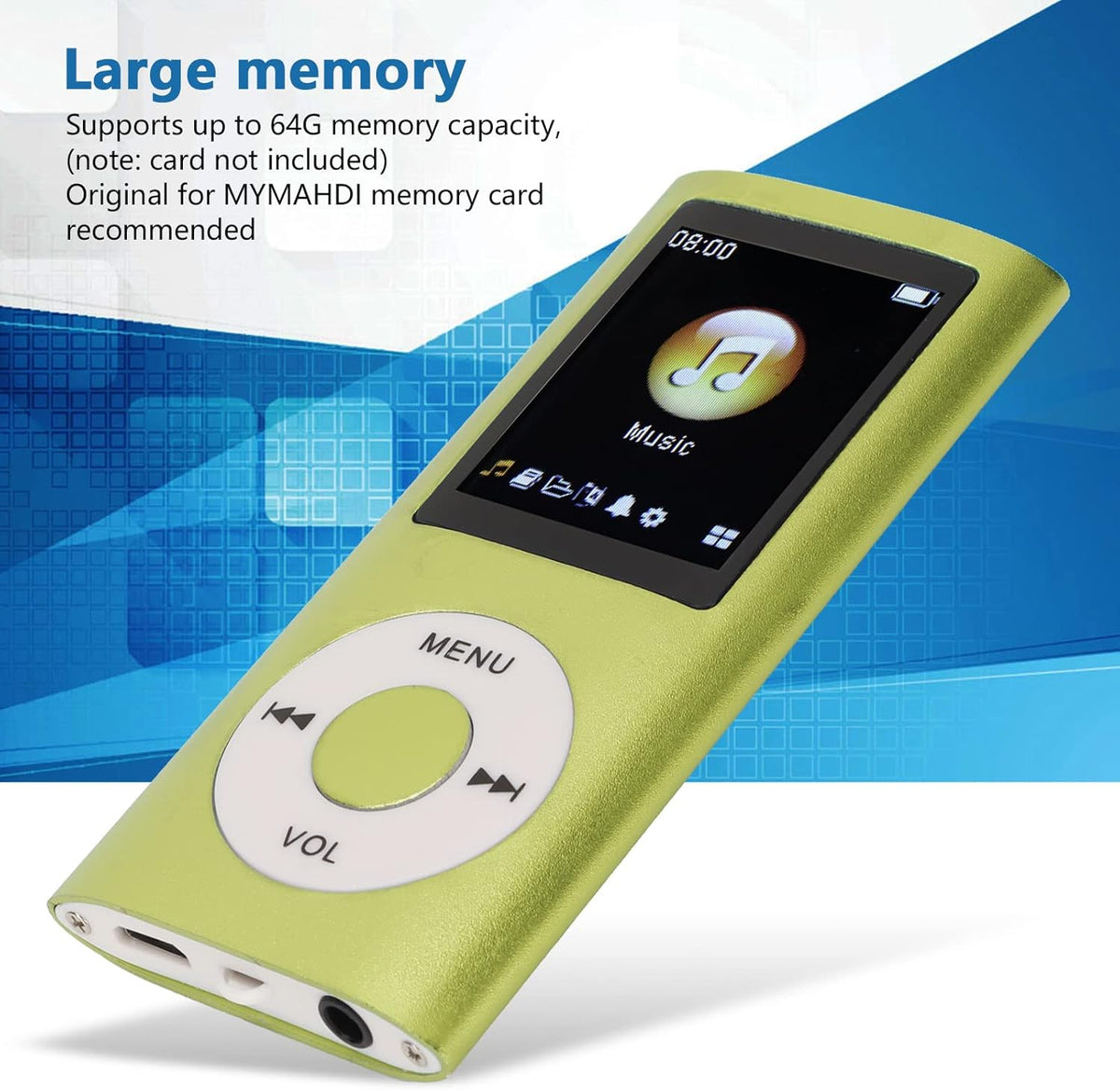 Heayzoki MP4 MP3 1.8 Inch 64G Player, Player, Portable Music Player, Lossless Sound Slim LCD Screen Supports Up