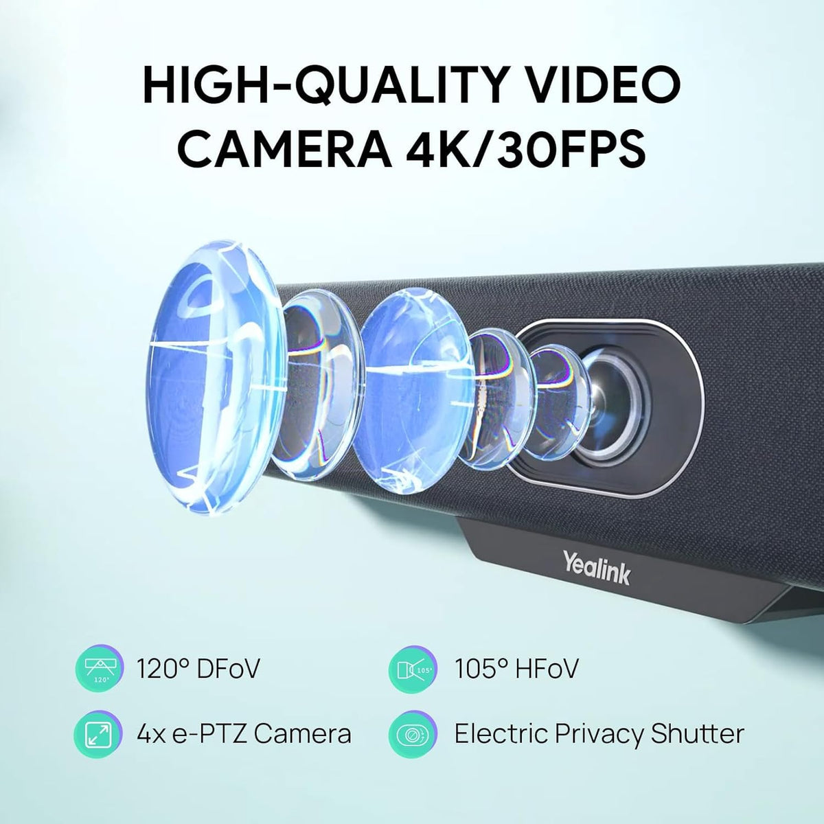 Yealink MeetingBar A10 Video Conference Room System 4K 120° Wide Angle Camera AI Auto Framing Conference Webcam with 8 Mics Arrays Speaker Tracking Noise Cancellation Teams Zoom Certified