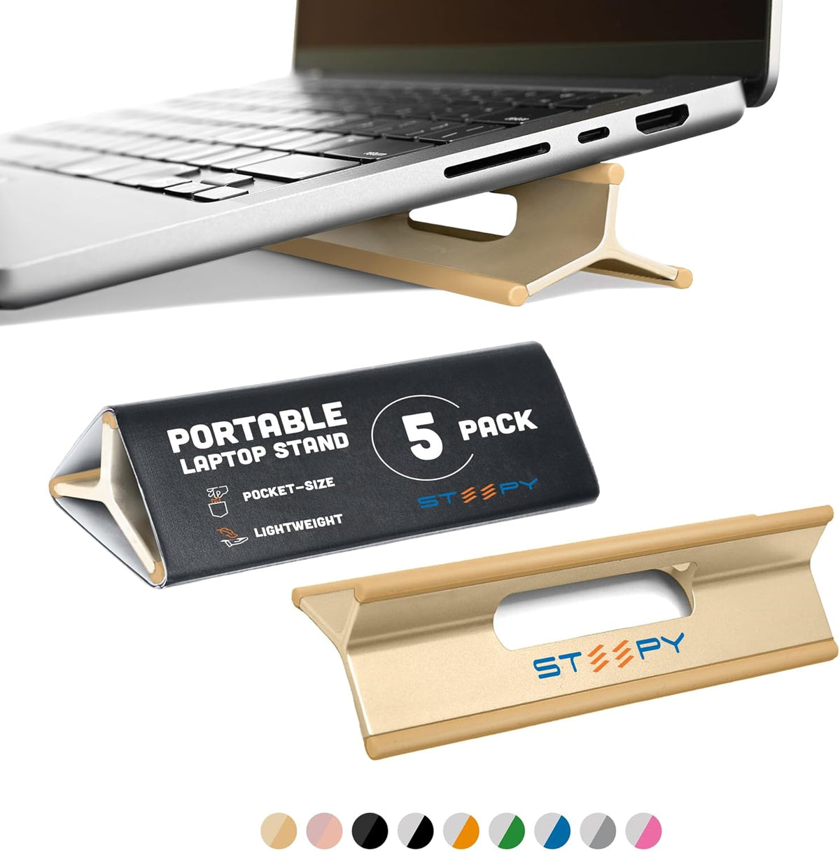 Steepy Adjustable Laptop Stand - 3 Heights Computer Stand - Portable Laptop Riser for Desk