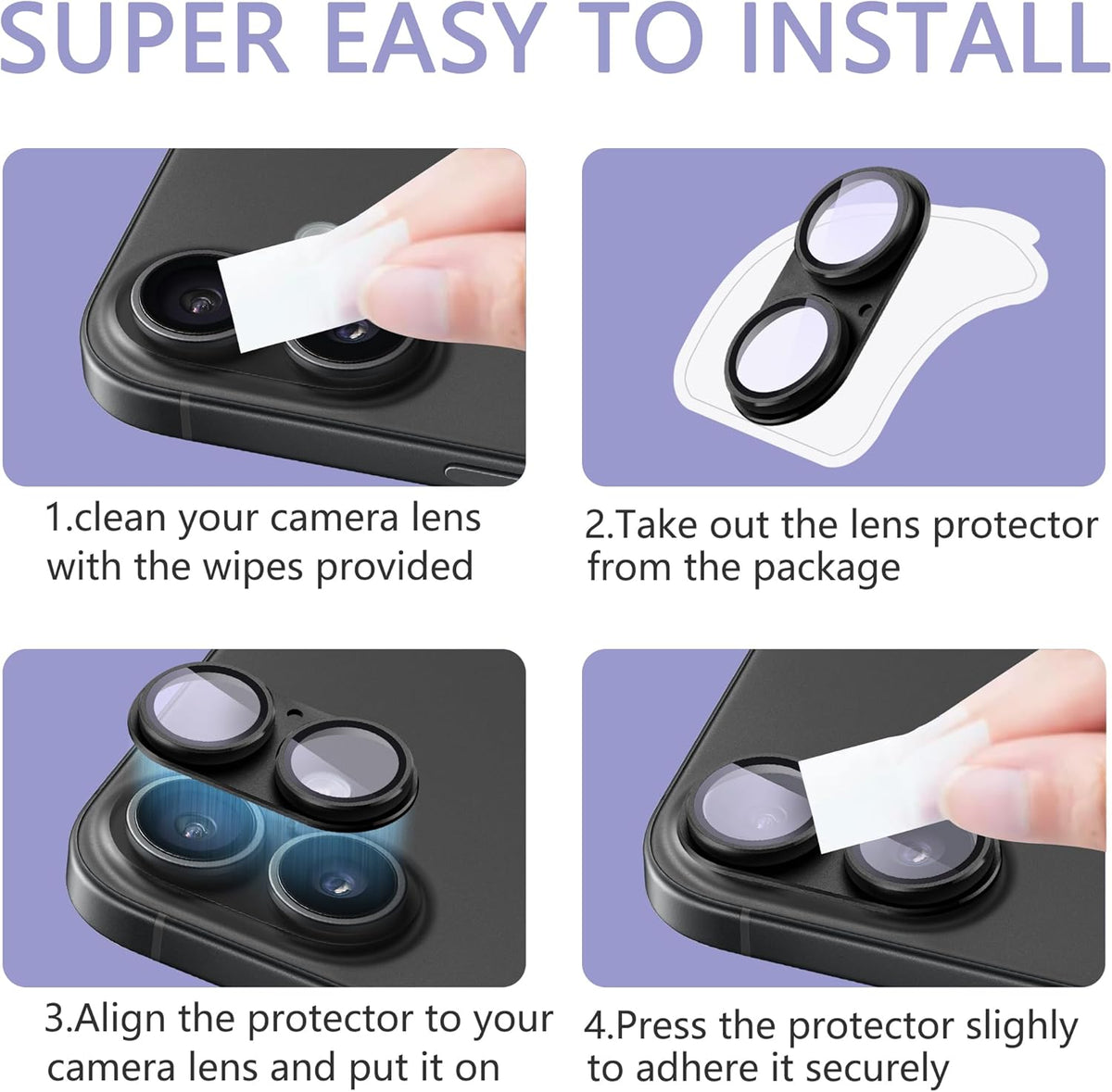 2 Pack Camera Lens Protector for iPhone 16 / iPhone 16 Plus,[Not Easy to Breakn ] AR Tempered Glass Strong Adsorption Metal Camera Cover Screen-Group Blue