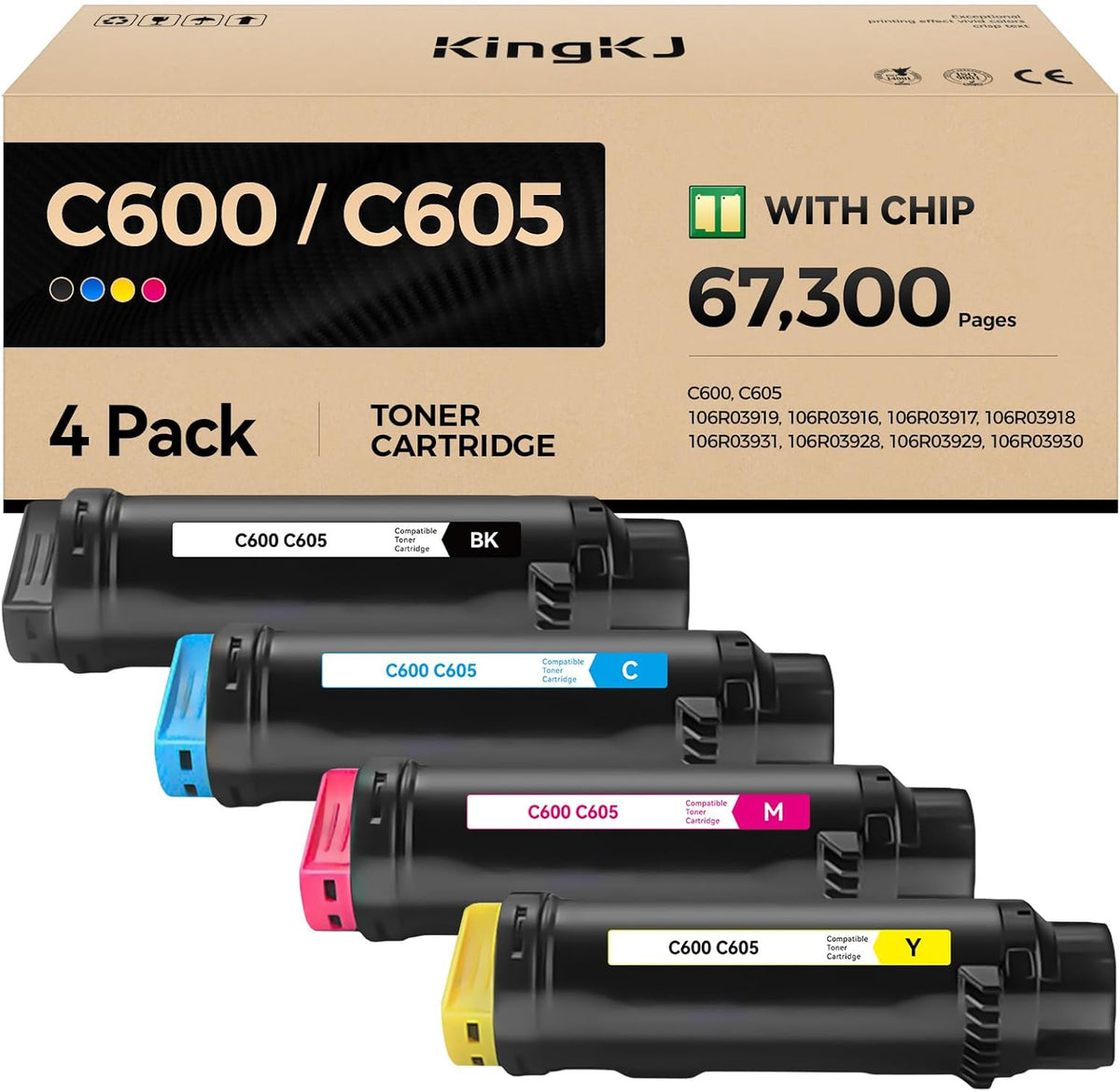 VersaLink C600 C605 Toner Cartridge 4-Pack Extra High Capacity Replacement for Xerox 106R03919 106R03916 106R03917 106R03918 Compatible with Xerox VersaLink C600 C605 Printer Black Cyan Magenta Yellow