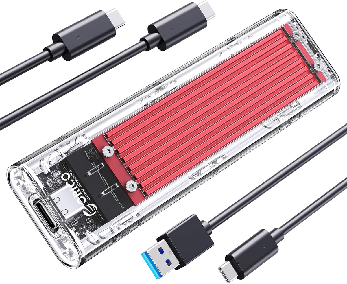 ORICO M.2 NVMe SSD Enclosure, USB 3.2 Gen 2 (10 Gbps), Transparent External Solid State Drive Adapter Enclosure for 2280 2260 2242 2230 PCI-E M2 M-Key SSD, USB Type C Converter Case-TCM2 Red