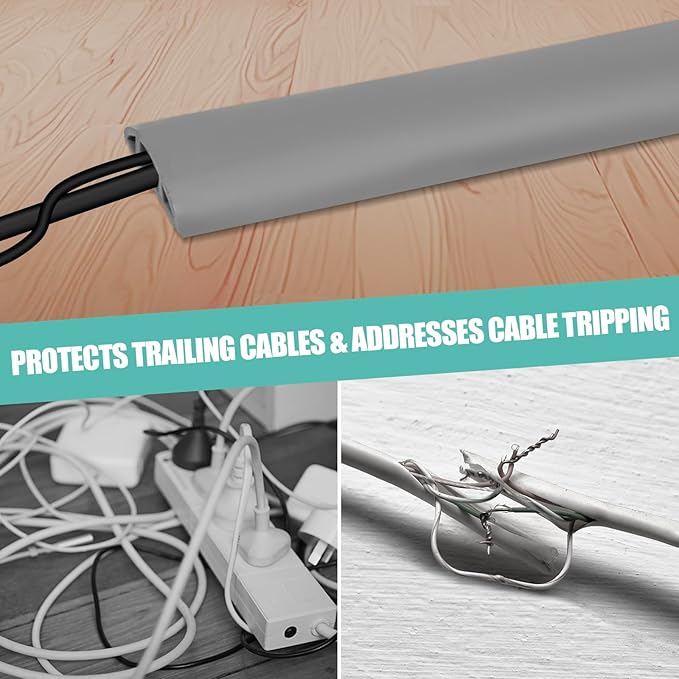 Floor Cord Cover Self Adhesive Cord Hider,10FT Cable Management, Extension Strip Protector for Wires, Prevent Cable Trips for Offices, Gyms, Exhibitions Cavity:0.51"(W) x 0.3"(H) Gray