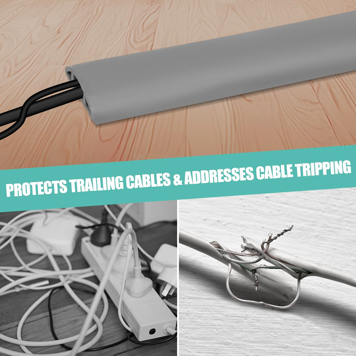Floor Cord Cover Self Adhesive Cord Hider,10FT Cable Management, Extension Strip Protector for Wires, Prevent Cable Trips for Offices, Gyms, Exhibitions Cavity:0.39"(W) x 0.27"(H) Gray