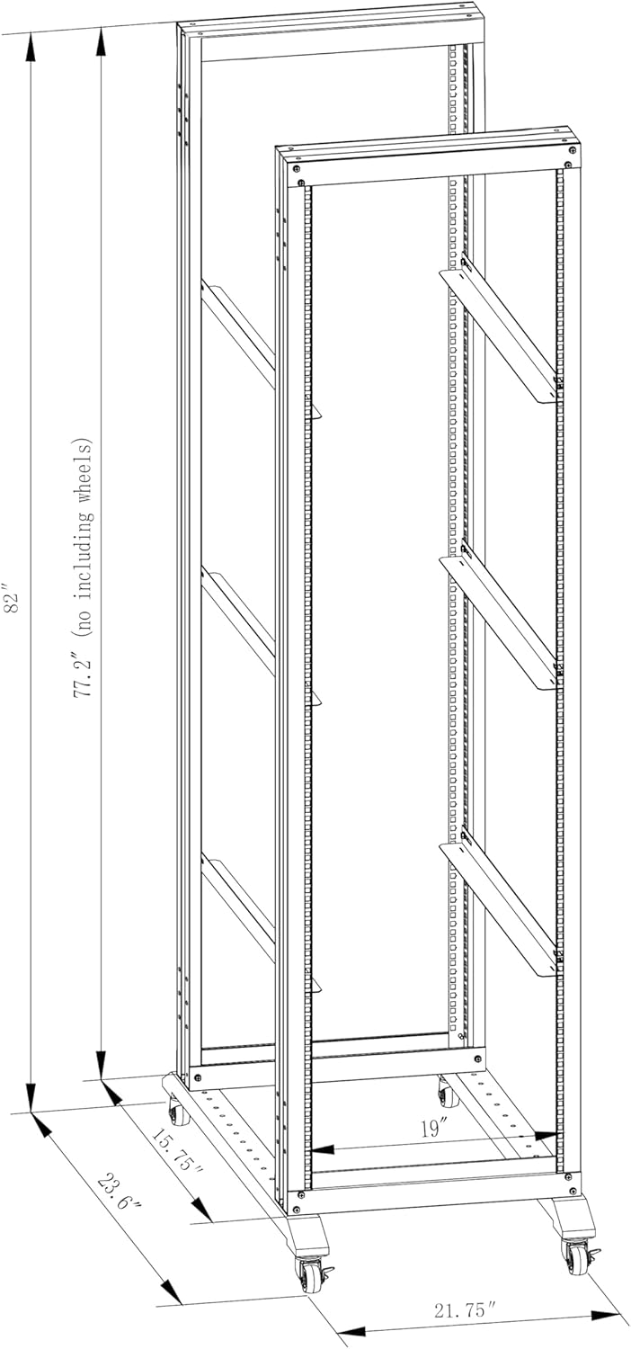 42U Server Rack/4-Post 19in Network Rack/Open Frame Rack with Wheels, Heavy-Duty Frame Cabinet/Adjustable Depth 15.75-13.75in GLOBALRACK，(4POST-600-42U)