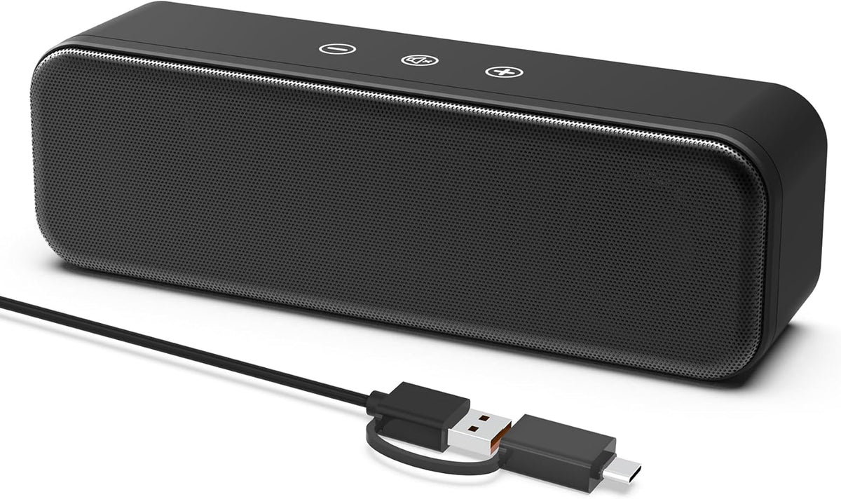 Computer Speakers for Desktop PC Laptop, Wired, USB Plug-in, External Speakers for Monitor, Small Computer Sound bar for PC, Loud Speaker with Deep Bass, Touch Control, Built-in USB-C to USB Adapter