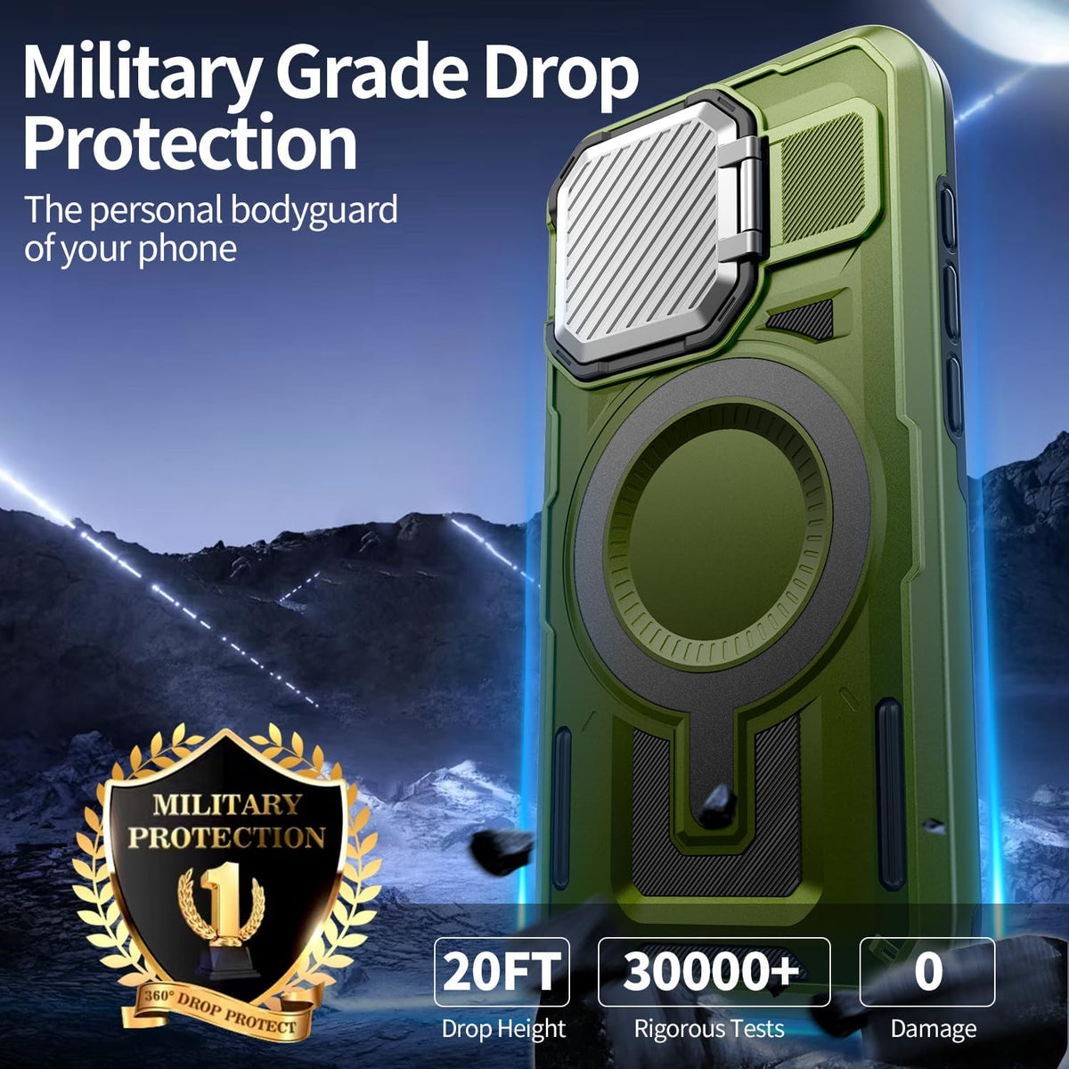 Camera Stand Case for iPhone 15 Pro, [Compatible with Mag Safe] [Lens Cover] 2024 Version Military Grade Protective Soft Case for iPhone 15 Pro 6.1 inch Men Women, Green