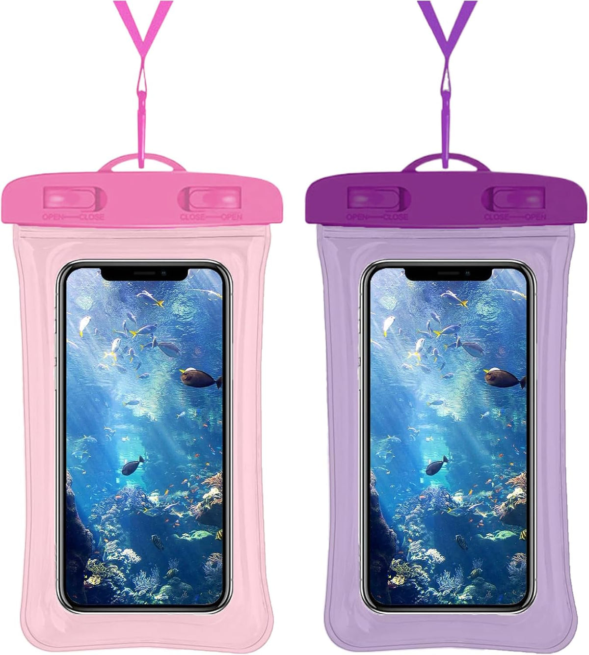 2 Pcs Waterproof Phone Pouch, Universal IPX8 Floating Waterproof Cell Phone Case Dry Bag, Compatible with Most Cell Phone on Market, Waterproof Phone Protector for Beach Swimming (Pink + Purple)