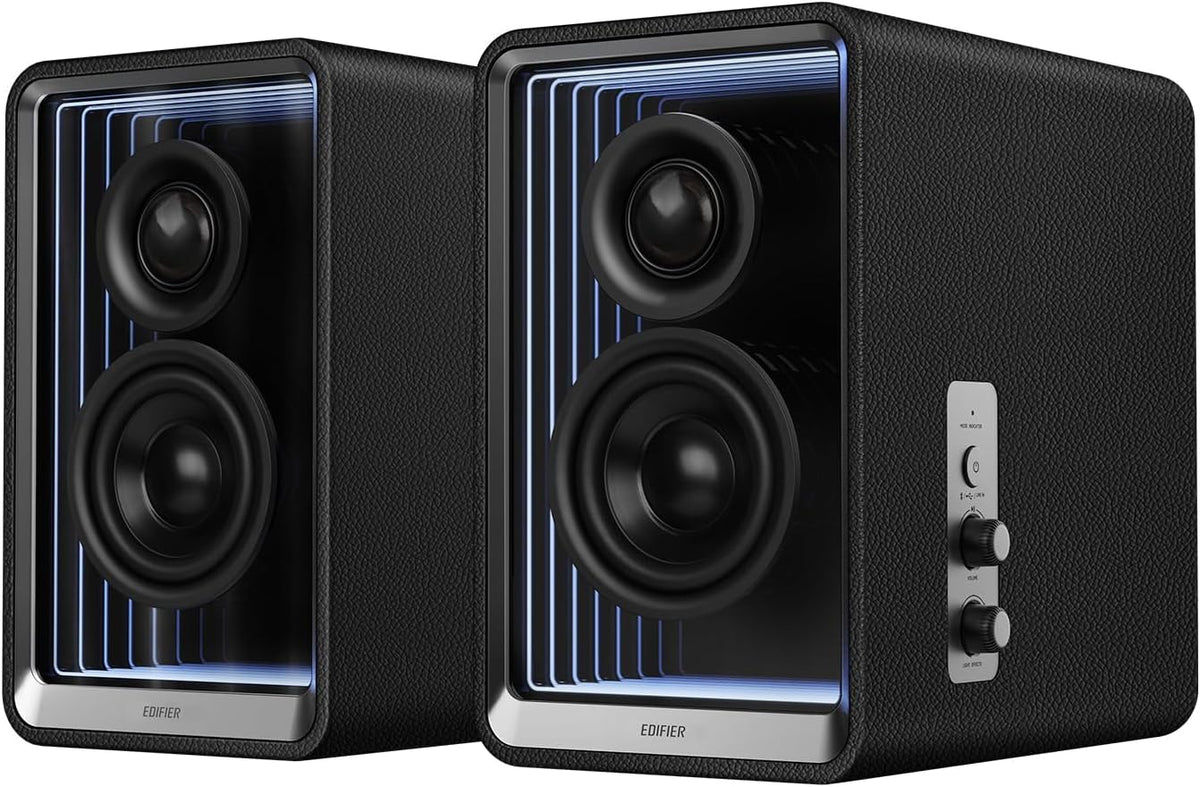 Edifier QR65 Desktop Active Monitor with 2.75" Long-Throw Aluminum Diaphragm mid-Low Drivers, Hi-Res Audio, Brilliant Light Effects, 70W Output Power Bluetooth Speakers with Stands - Black