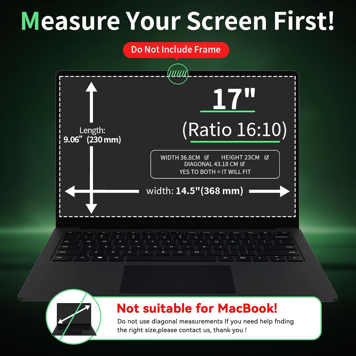 Laptop Privacy Screen 17 Inch, Laptop Screen Privacy Shield 16:10 Aspect Ratio Anti-Glare Blue Light Computer Monitor Protector,Removable 17in Filter for Lenovo HP Dell Acer Asus Thinkpad Envy Xps