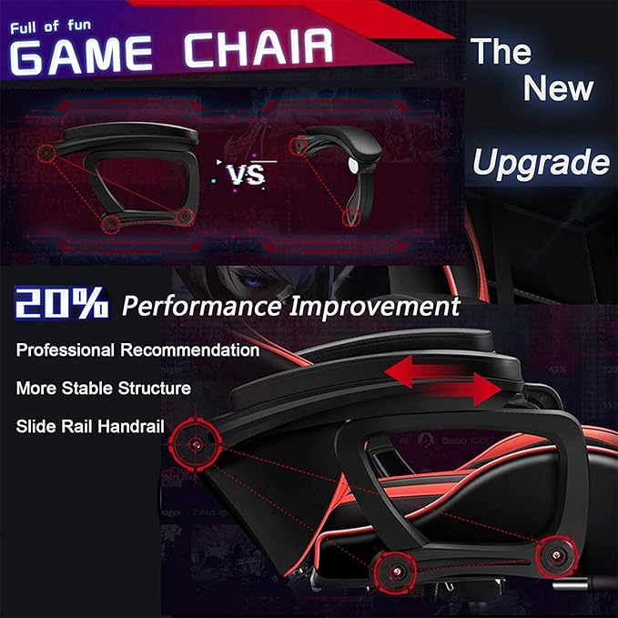Gaming Chair with RGB LED Lights Video Game Chair Massage Gaming ChairAdjustable Reclining Office Swivel Chair Ergonomic High Back Computer ChairPink