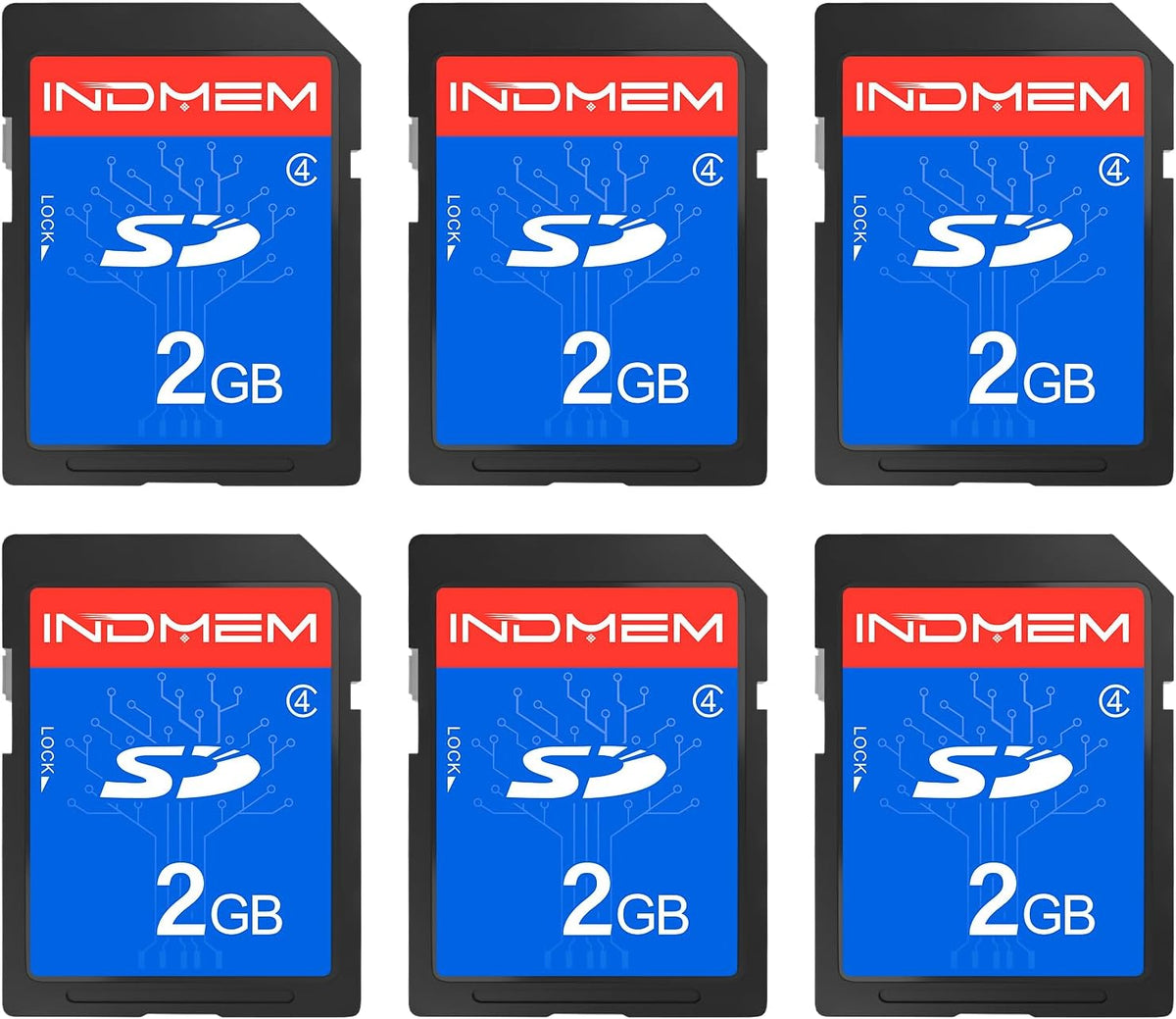 INDMEM SD Card 2GB, 6 Packs Class 4 2GB Flash Memory Card MLC Standard Secure Digital Cards Camera Card