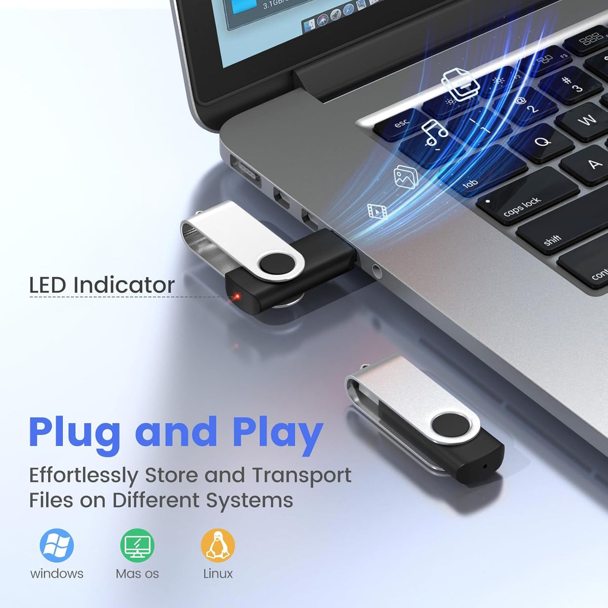 ABLAZE 64GB Flash Drive 2 Pack, USB 2.0 Thumb Drives with Lanyards Swivel USB Memory Stick 16GB