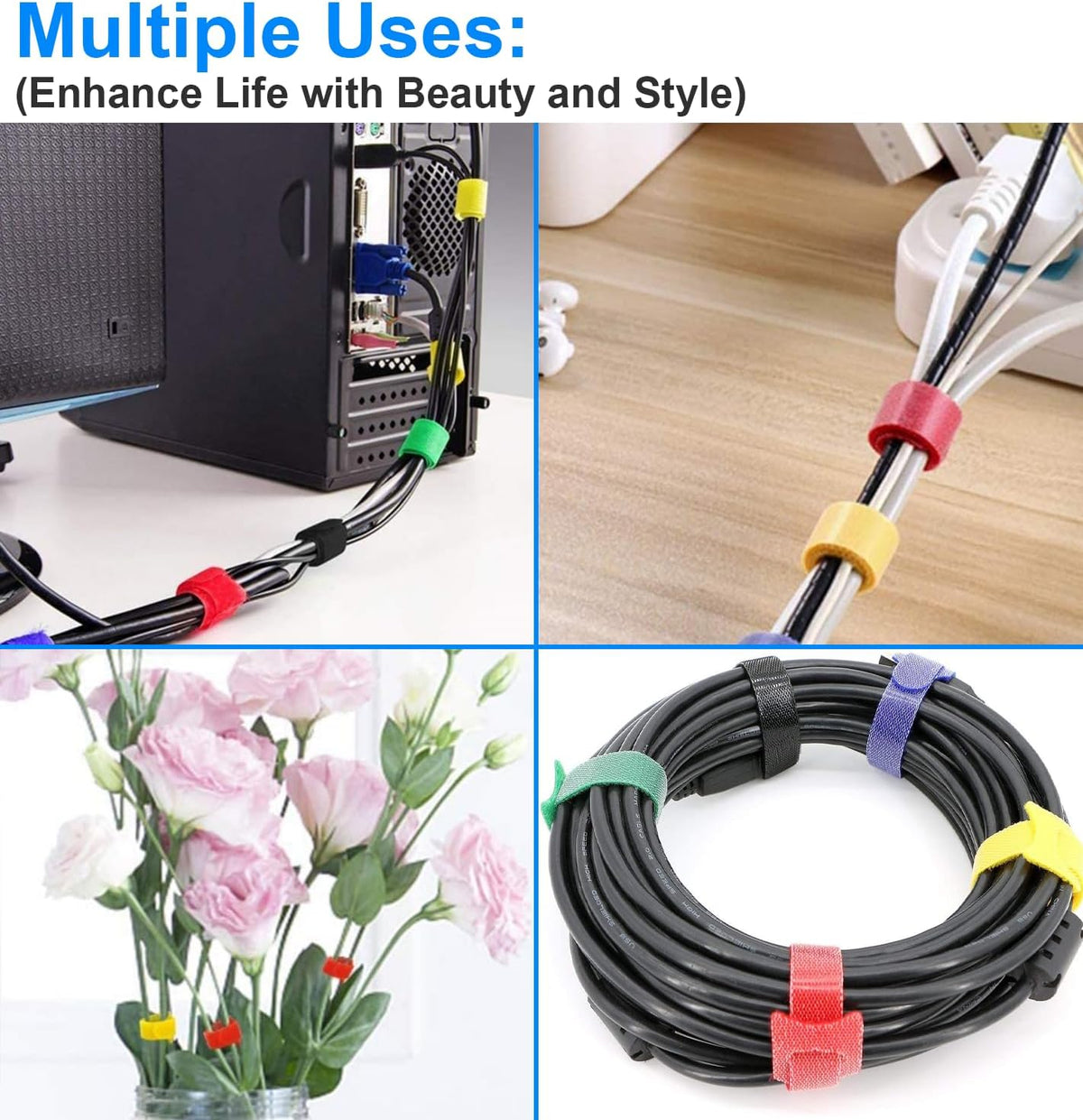 60 6 Inches California JOS PCS Reusable Cable Ties, Wire Ties, Cord Organizer, Cable Organizer, Adjustable Cable