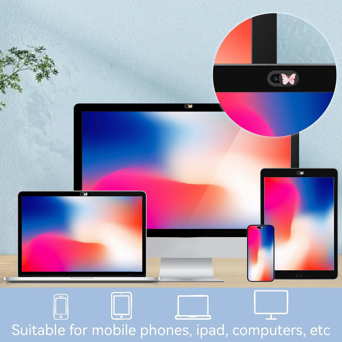 6Pcs 0.04 Inch Laptop Camera Cover Slide Butterfly Ultra Thin Webcam Privacy Cover Security Guard Slide Phone Webcam