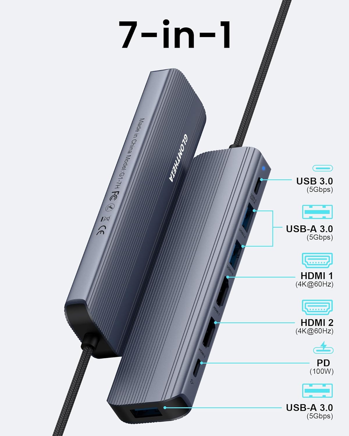 USB C Hub Docking Station Dual Monitor for Laptop, MacBook Air/Pro Dock Adapter Multiport Dongle with 2 HDMI Ports 4K 60Hz, 100W PD Charging, 3 USBA 3.0 & USBC