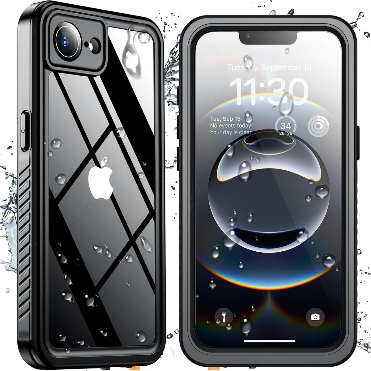 SPIDERCASE for iPhone 16e Case Waterproof,Built-in Screen & Camera Lens Protector[IP68 Underwater] Full Body Protection Phone Case for iPhone 16e 6.1'', Black/Clear