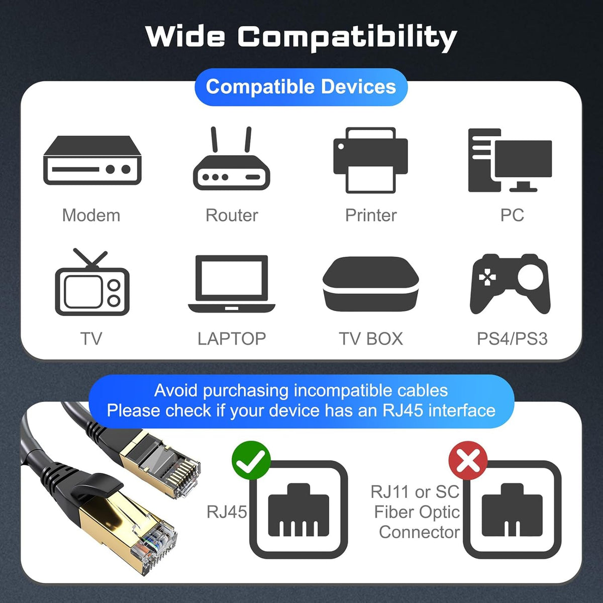 8 40Gbps 2000MHz, 6FT Cat7 Cat6 Cat5e Cat5, RJ45 DbillionDa Cat Ethernet Cable Supports High-Speed Cable, Heavy-Duty
