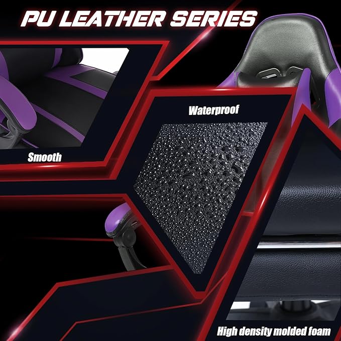 Gaming Chair Computer Chair with Footrest and Lumbar Support Ergonomic Video Game Chair with Headrest and 360°-Swivel Seat Height Adjustable Gamer Chair Office Desk Chair (Purple)