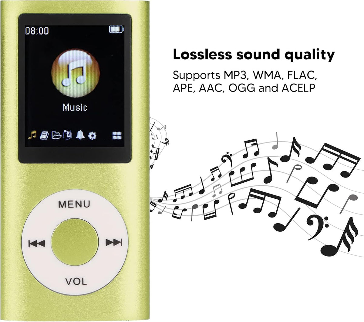 Heayzoki MP4 MP3 1.8 Inch 64G Player, Player, Portable Music Player, Lossless Sound Slim LCD Screen Supports Up