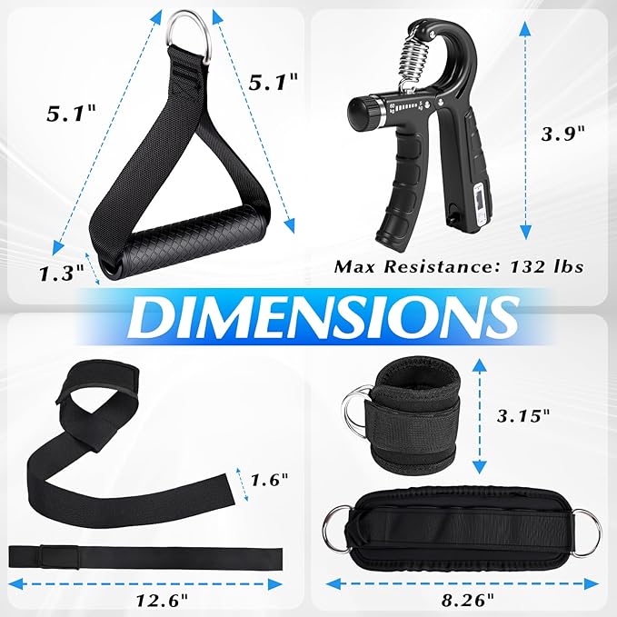 10-in-1 Cable Machine Attachments Set, LAT Pulldown Attachments Cable Accessories for Home Gym, Includes Tricep Rope, V-Bar, Straight Bar, D-Handle, Ankle & Wrist Straps for Cable Workout Machines
