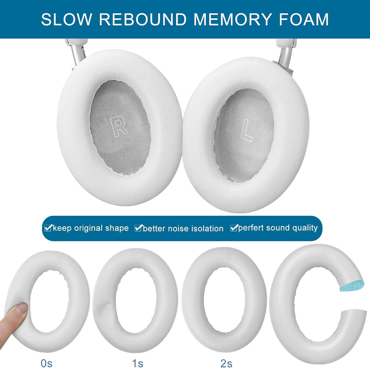 GEVO Earpads Replacement for Bose QuietComfort Ultra (QC Ultra), Ear Pads Cushions Replacement with Protein Leather and Memory Foam,White Smoke