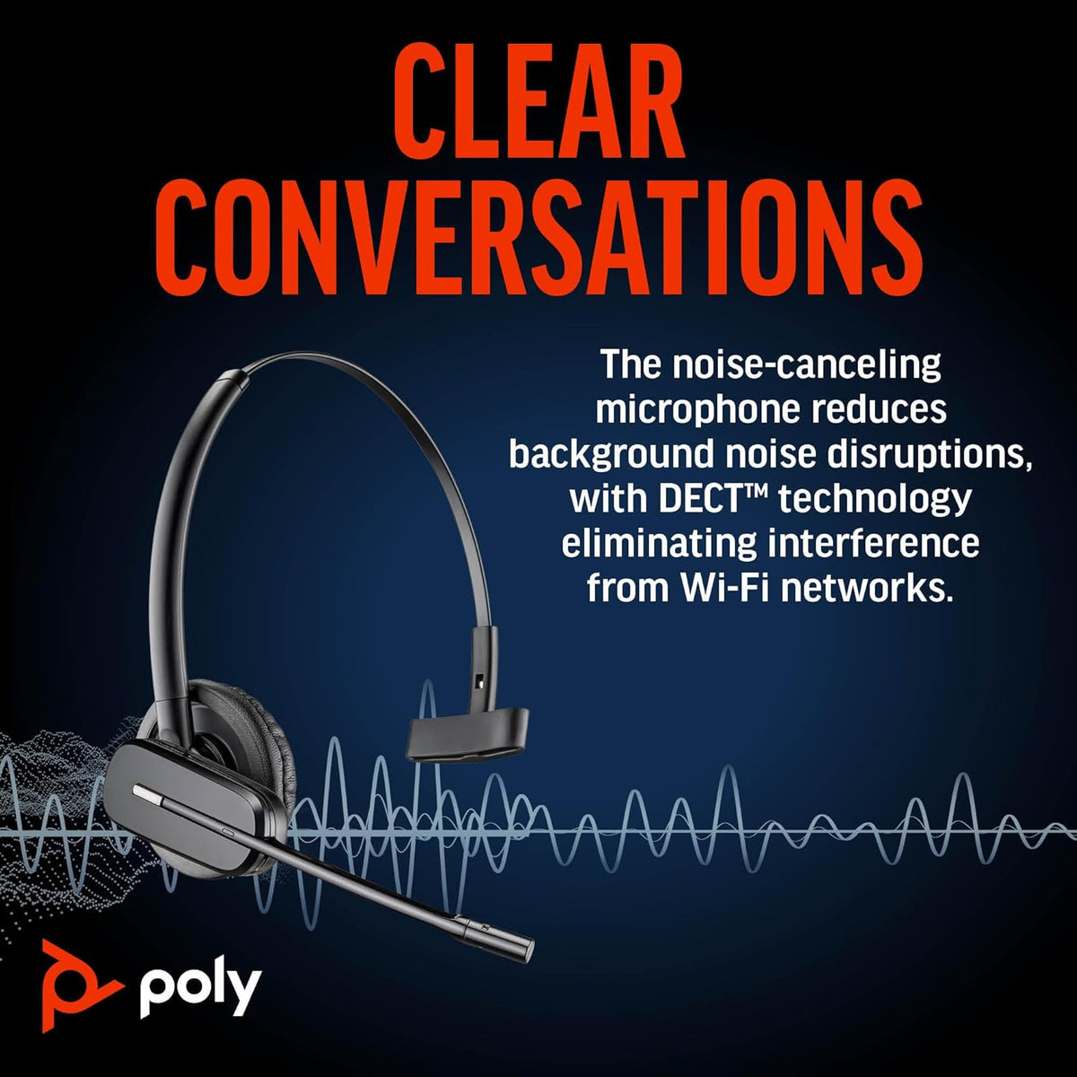 Poly CS540 Wireless DECT Headset with HL10 Lifter (Plantronics) - Single Ear (Mono) Convertible (3 wearing styles) - Connects to Desk Phone - Noise Canceling Microphone - Amazon Exclusive