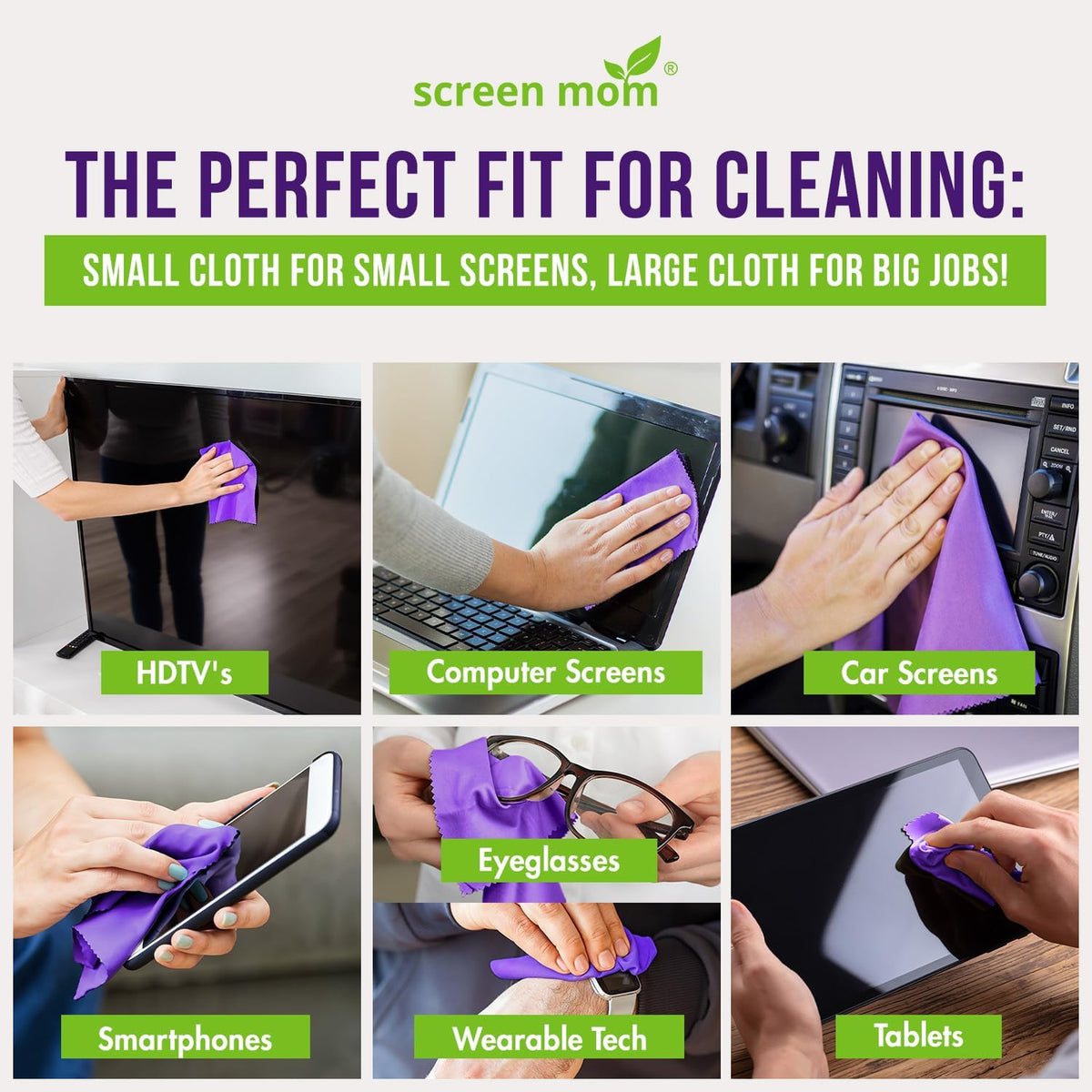 Screen Cleaner Spray and 2 Microfiber Cloths - 2oz Bottle by Screen Mom-Screen Cleaner Spray and Wipe for TV, Computer, Phone, iPad, Car Screen Cleaning Kit Electronic Cleaner Spray