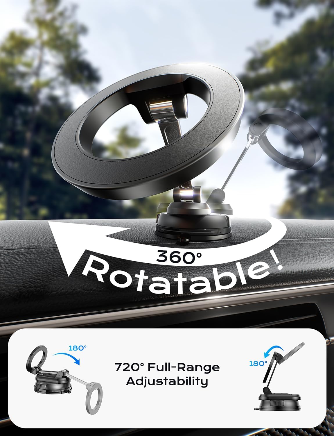 Car Phone Holder for Magsafe,Ultra Magnetic and Strong Suction 360° Adjustable Car Phone Mount,Portable Magnetic Cell Phone Holders for Your Car for iPhone16/15/14/13/12 Series