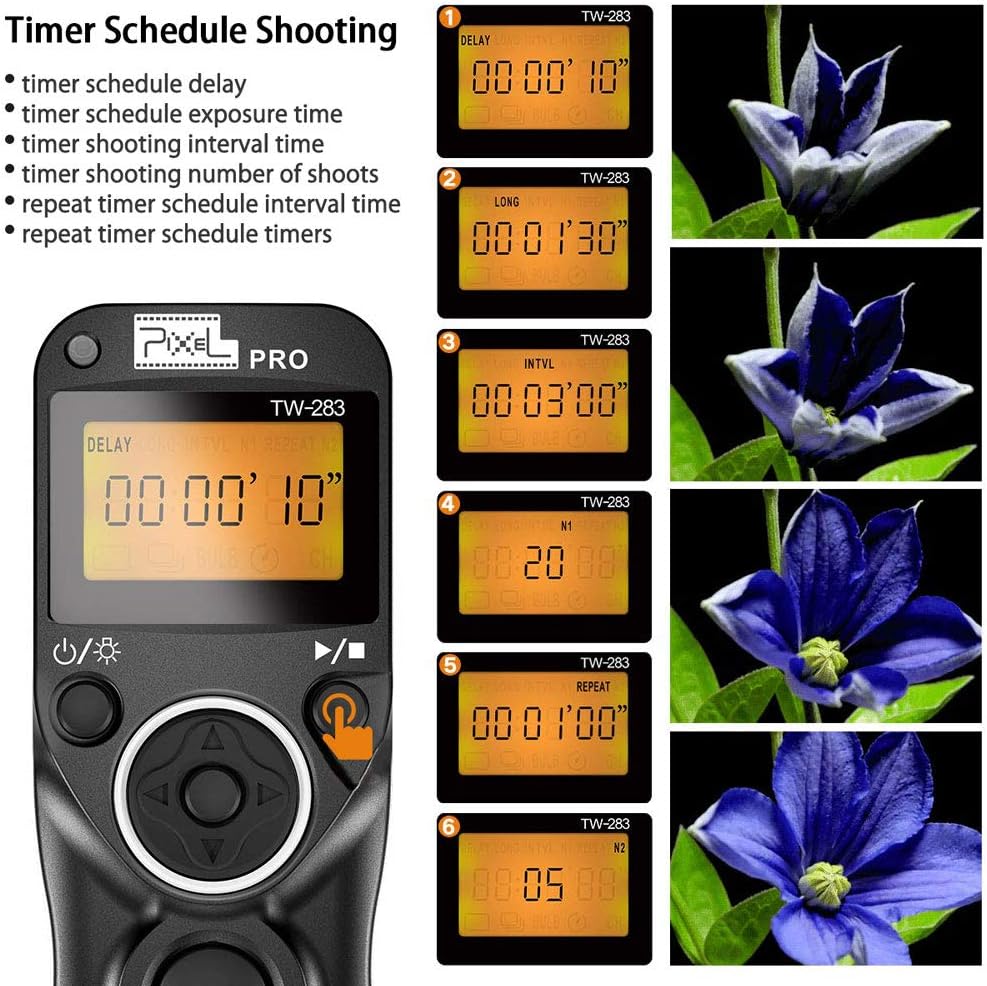 Remote Shutter Release Compatible for Nikon, Wireless Shutter Release Timer Remote Control Pixel TW-283 DC0/DC2 Compatible for Nikon D5200 D5300 D7100 D850 D800 D750 D610
