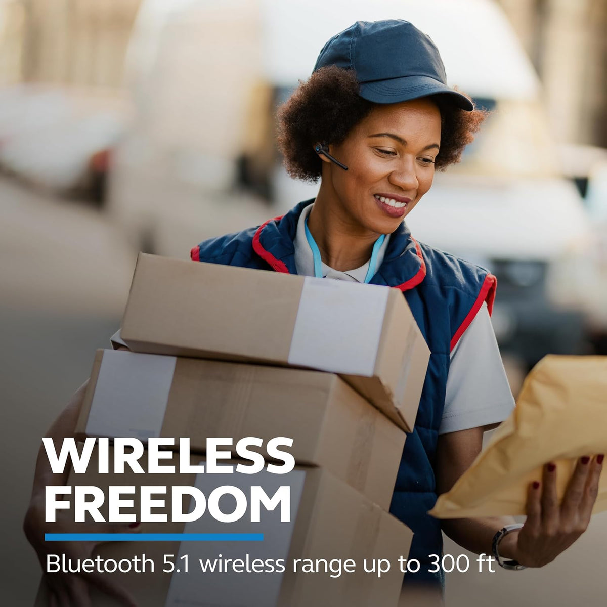 BlueParrott M300-XT SE Mono Bluetooth Wireless Headphones 80% Noise Canceling Earpiece Headset for Mobile Workers & Delivery Drivers, Compact Design with IP54-Rated Protection, 14 hrs Talk Time, Black