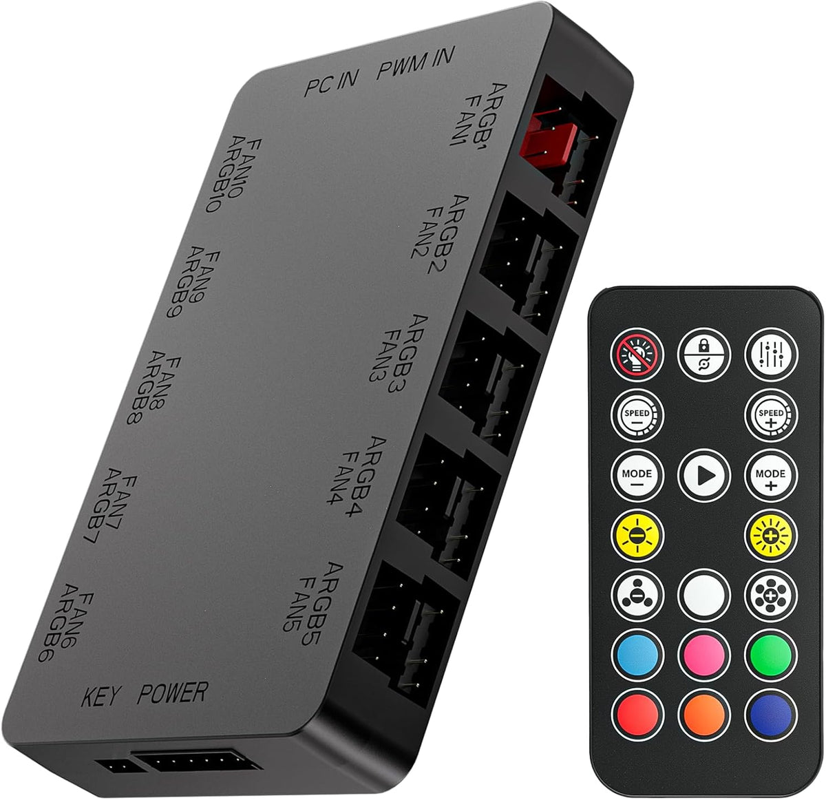 GSCOLER 10-Port 5V/3PIN 10 ARGB & PWM Fan Hub Controller - Magnetic Mount RGB PC Fan Hub with Remote Control, Chassis