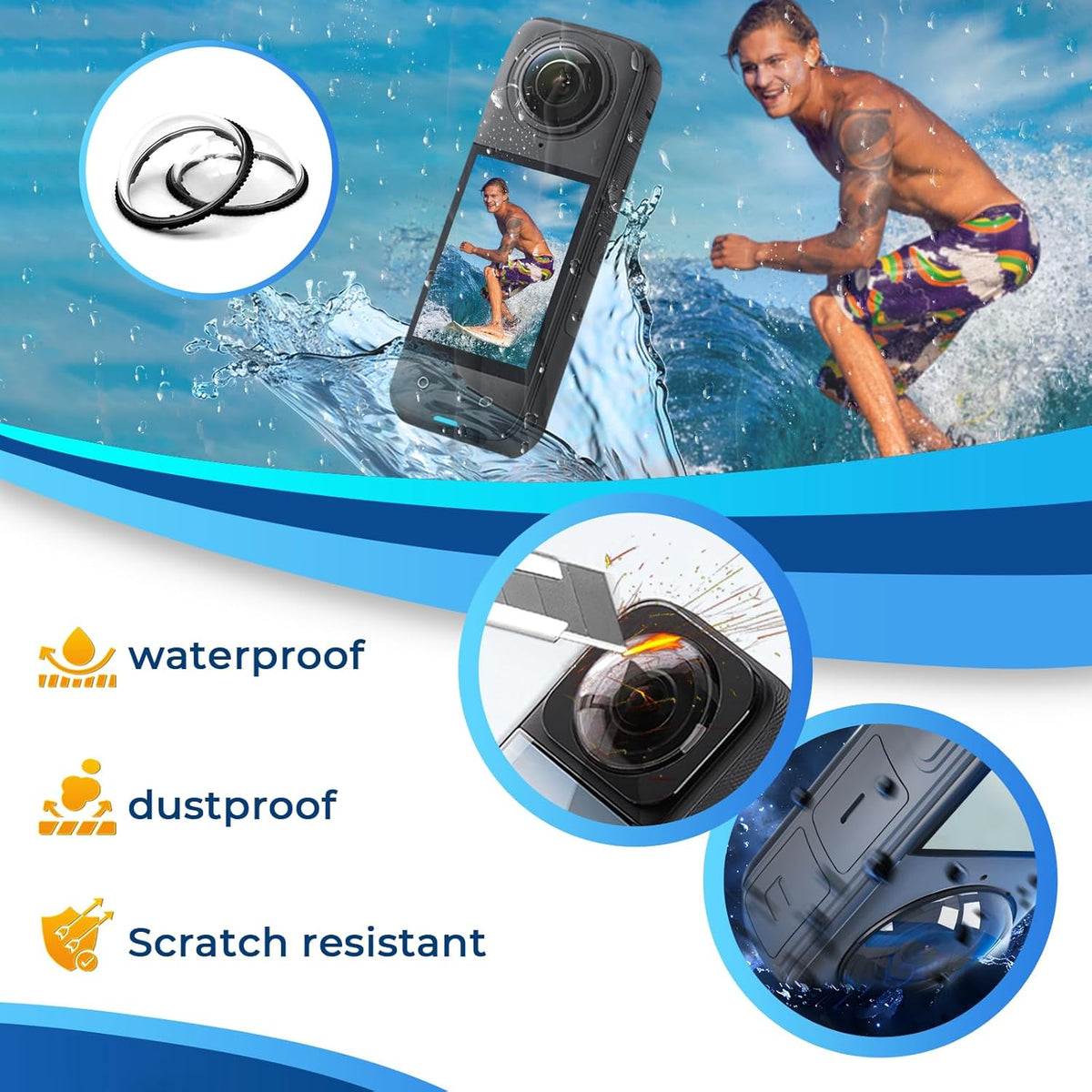 Insta360 X4,2 2 Set, 92% 9H Semaiki Premium Lens Guards for Tempered Glass Lens Cover + Screen Protector Transmittance