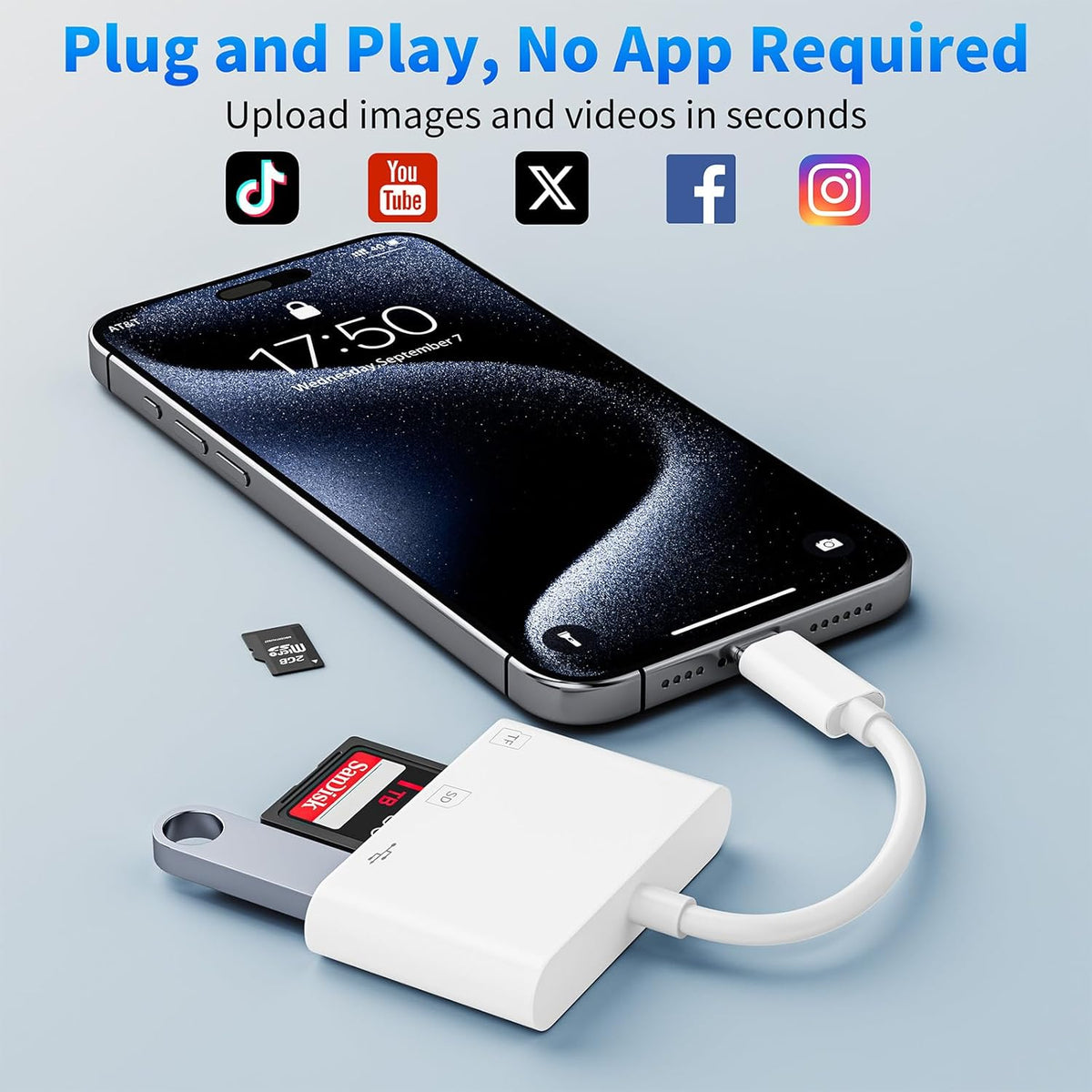 USB C SD Card Reader, 3-in-1 SD Card Adapter with SD MicroSD USB, Groodo Memory Card Reader MicroSD Card Reader Compatible with iPhone15 16/iPad/Mac/Laptop and More USB-C Devices