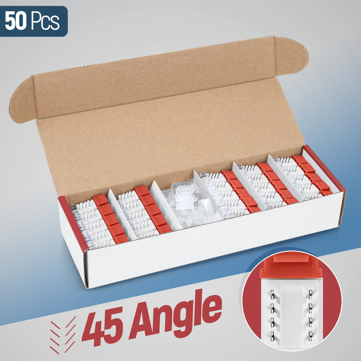 Everest 45° Angled RJ45 Cat6 Keystone Jacks 50-Pack in Orange - Slim Profile Female RJ45 Connectors - Cat 6 Keystone Jack - Compatible with 45° Angled Speed Termination Tool - 45Term (B0BL3GS7ZY)
