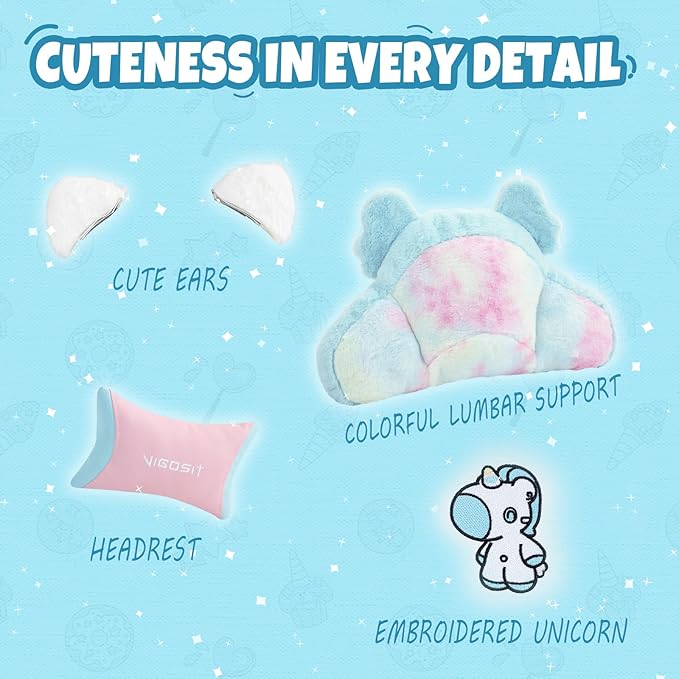 Cute Cat Ears Gaming Chair Girly Ergonomic Computer Chair with High Back 360° Swivel Office Computer Chair with Footrest and Paw Lumbar Cushion for Teens Girls Women (Pink Blue)