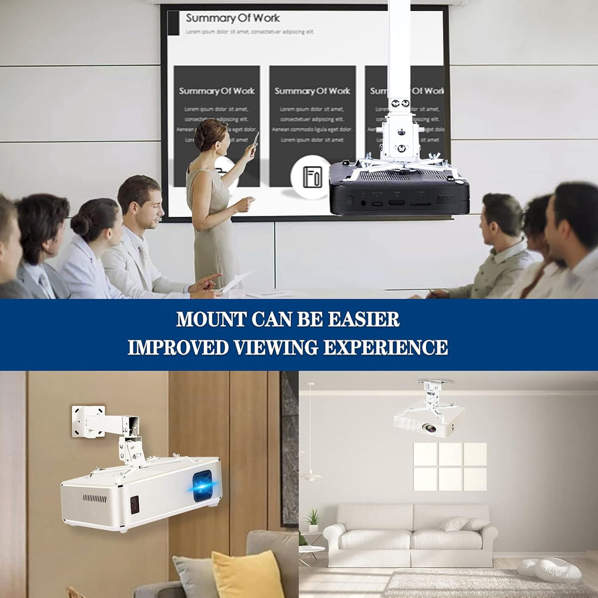 Homcine 11 13.7 Inches Projector Ceiling Wall Mount Adjustable Height from to Bracket with Extendable Arms Low Profile