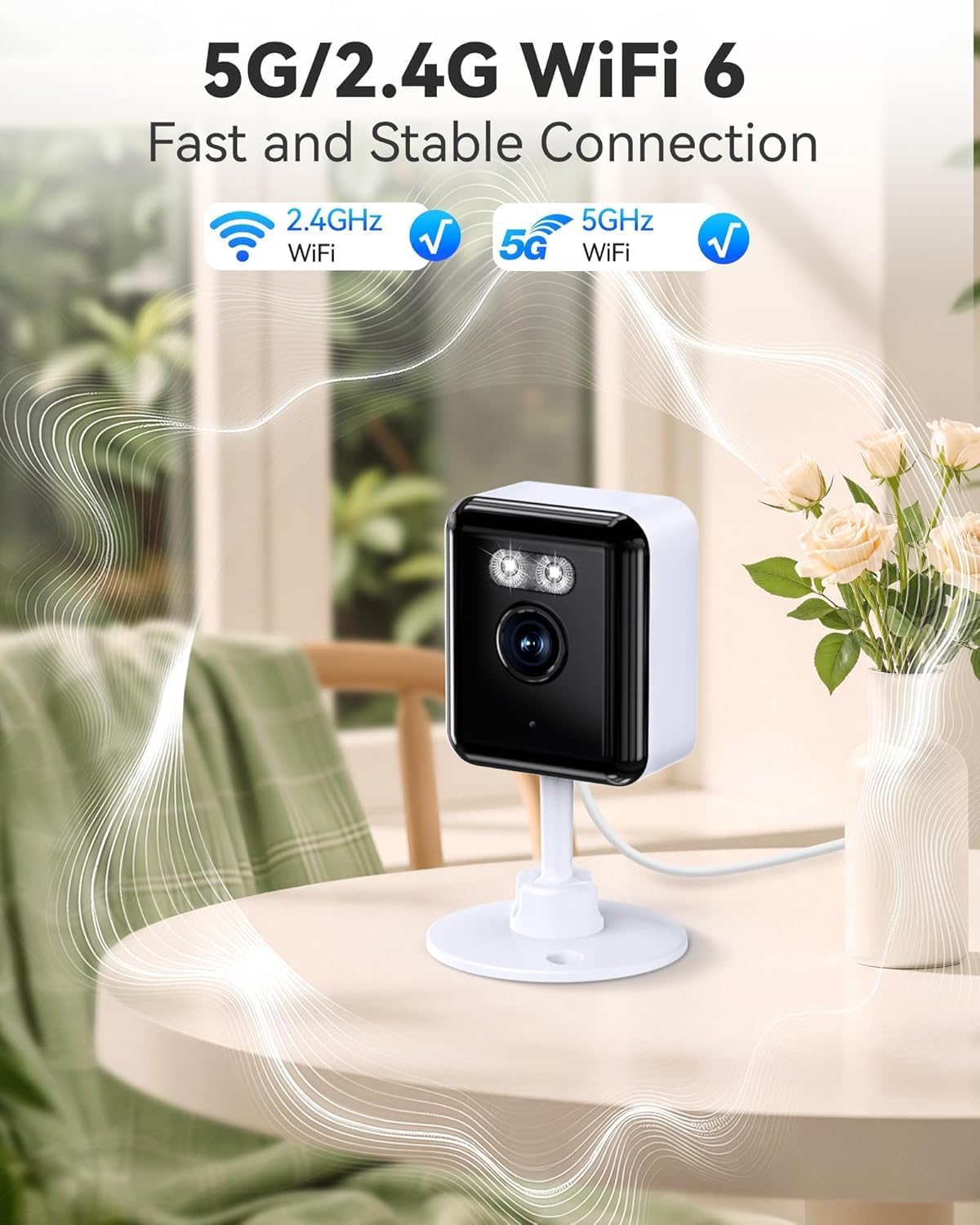 Gianteye 2K (2-Pack), 2.4/5GHz 2-Way Indoor Security Camera Dual-Band WiFi Pet & Baby Monitor, AI Event Detection