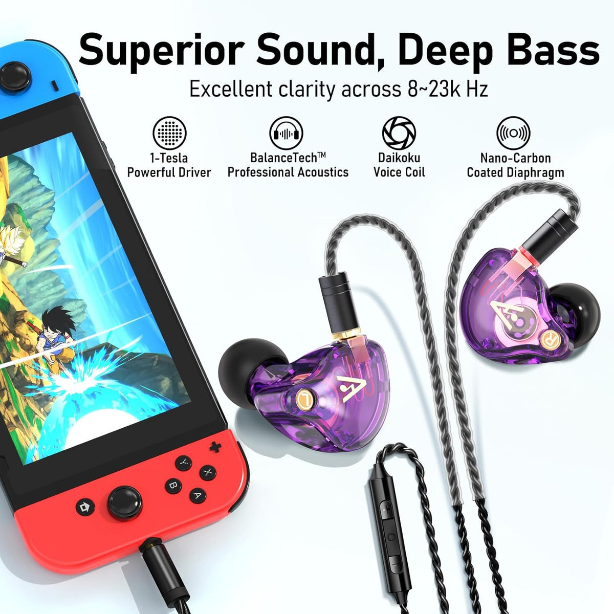 Vibes 202M Wired Earbuds - HiFi in Ear Monitor Headphones - Noise-Isolating Ear Buds w/ Mic - Clear Sound, Deep Bass & Comfort-Fit Gaming Earphones - MMCX to 3.5mm & Silver Plated Cord, Carrying Case