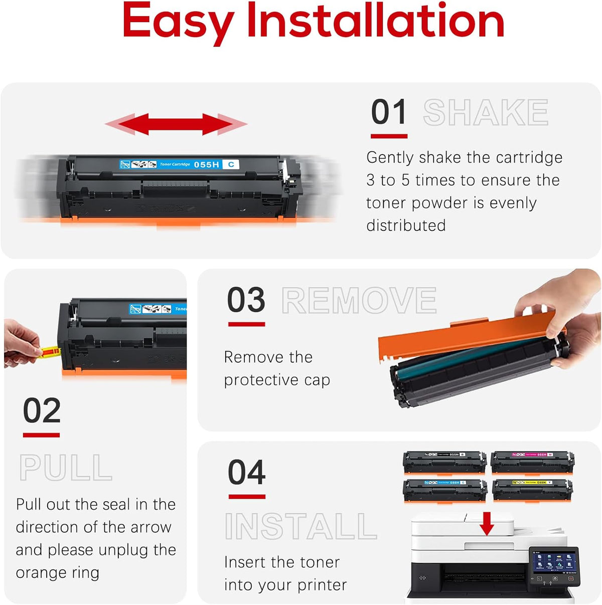 055 High Capacity Toner Cartridge Replacement for Canon 055H 055 Toner Cartridges Set for Canon MF743Cdw Ink Color imageCLASS MF743Cdw MF741Cdw MF741C MF743C Printer (4 Pack)