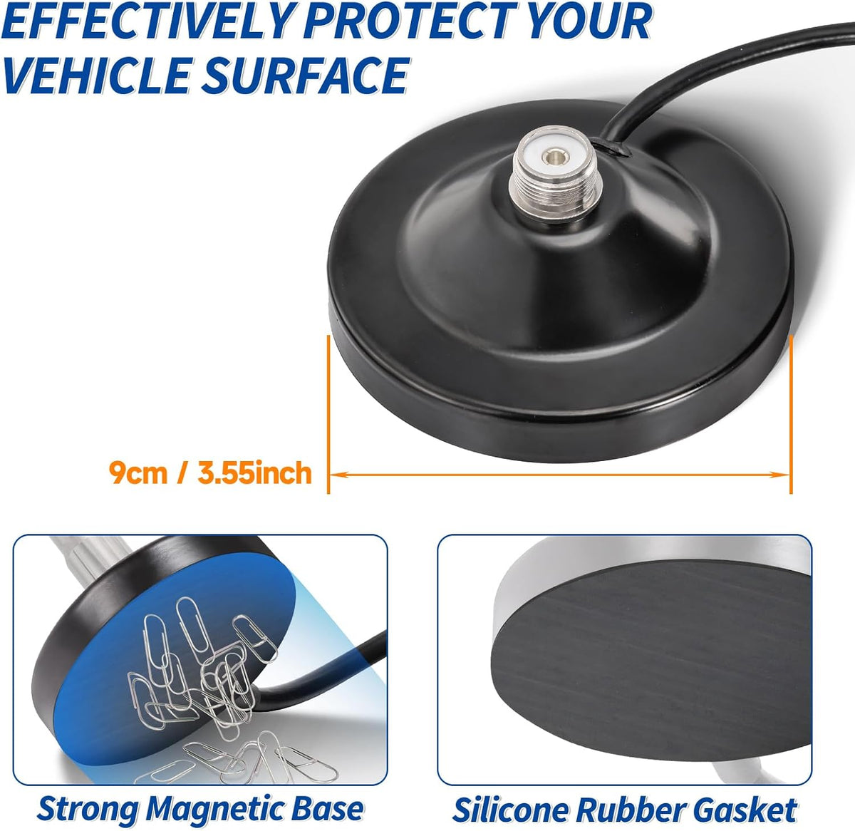 BINGFU 136-174MHz 400-470MHz PL259 Vehicle Mobile Ham Radio Antenna with Ground Planes Dual Band VHF UHF Magnetic Base
