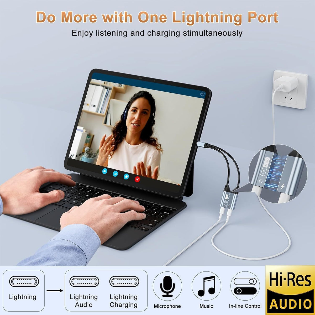 Magnetic Lightning to Dual Lightning AUX Adapter, [Apple MFi Certified] 2 in 1 iPhone Audio and Charger Splitter, Dongle Compatible with iPhone 14/13/12/11/XS/XR/7/8 and iPad,SupportsCharging & Audio