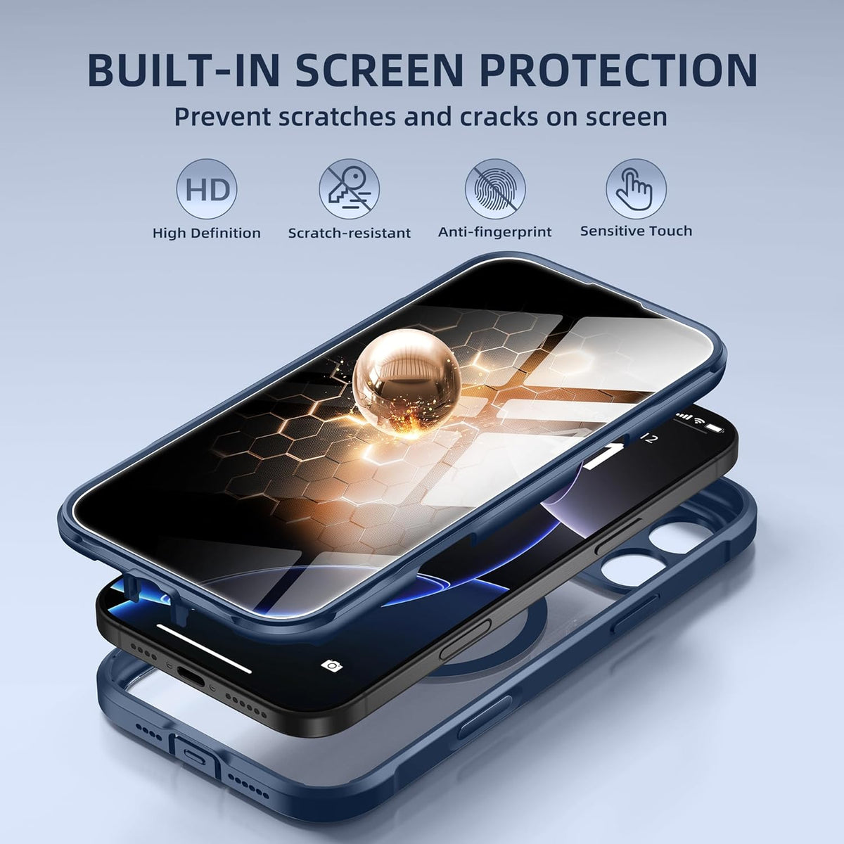 BERFY Magnetic for iPhone 16 Pro Case, Compatible with MagSafe, Built-in Privacy Screen Protector and Upgraded Camera Protection, Anti-Spy Full Body Shockproof Phone Case for 16 Pro 6.3", Blue