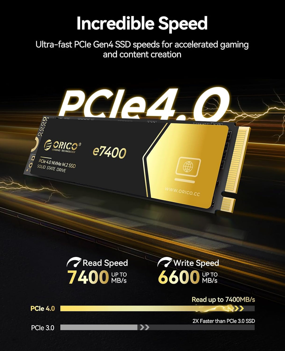 ORICO 2TB NVMe SSD PCIe 4.0- Up to 7400MB/s, M.2 SSD 2280 PCIe 4.0X4 Internal Solid State Drive SSD, Fast Heat Dissipation, Compatible with macOS Windows for Gamers and Creators-e7400