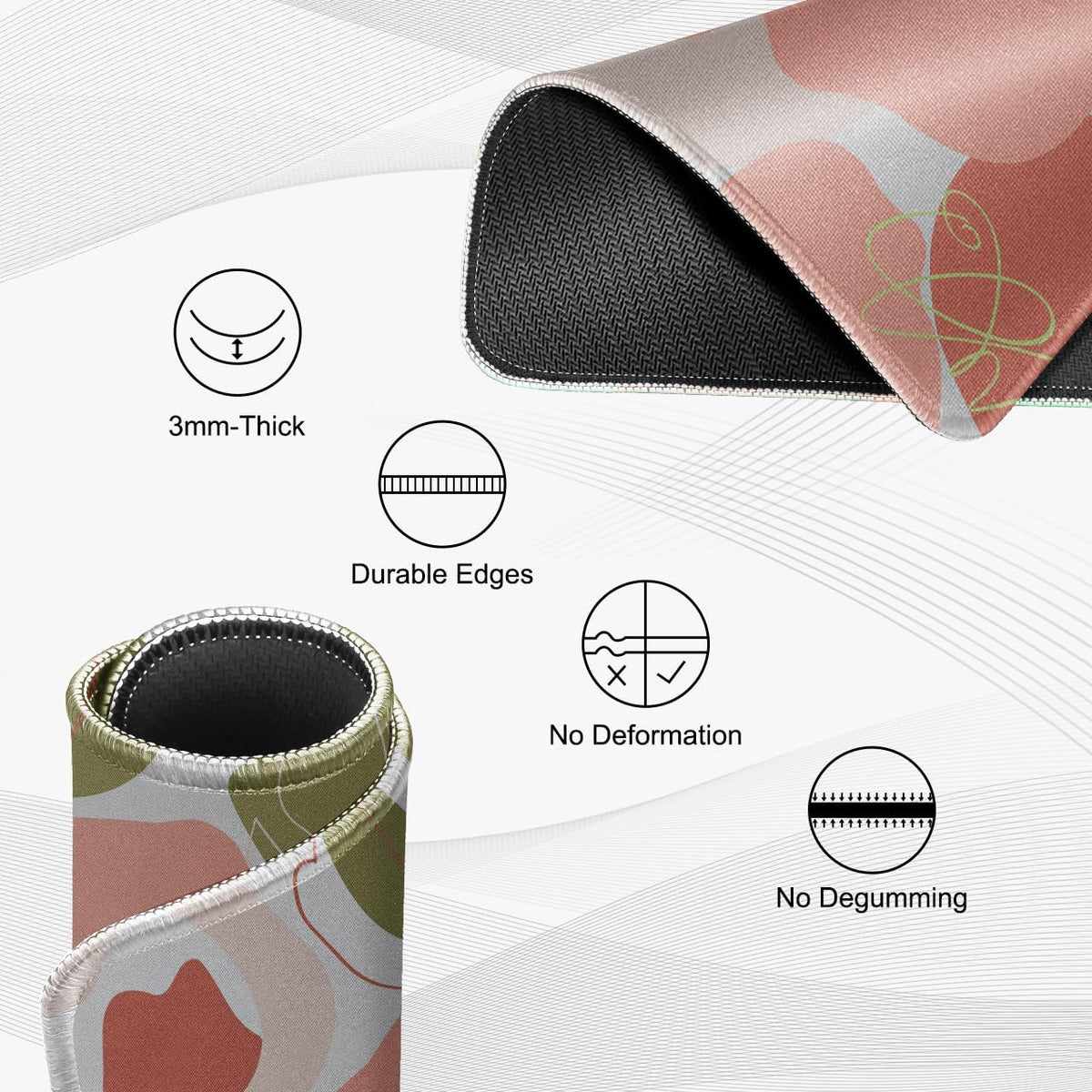 JIKIOU 3 Pack Mouse Pad with Stitched Edge, Comfortable Mouse Pads with Non-Slip Rubber Base, Washable Mousepads Bulk with Lycra Cloth, Mouse Pads for Computers Laptop Mouse 10.2x8.3x0.12in Rose